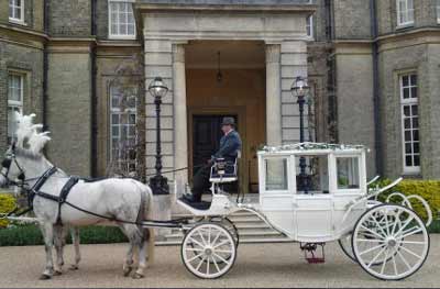 Wedding White Landau Close Horse Drawn Carriage 